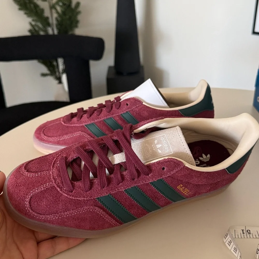 Adidas Gazelle Indoor Burgundy and Green Sneakers new in box‎